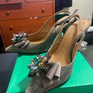 J.Renee Glittering Silver Heels with Jewel Embellishment